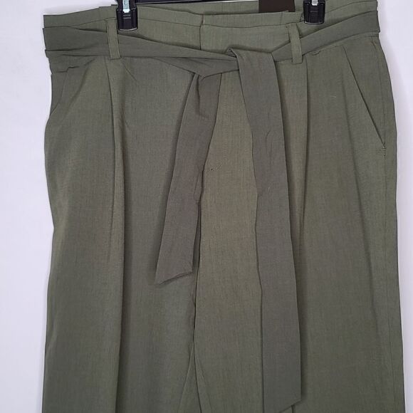 20W Paperbag Waist Olive Green Pant Tapered Tie Waist Crosshatch Stretch Torrid - Picture 6 of 10